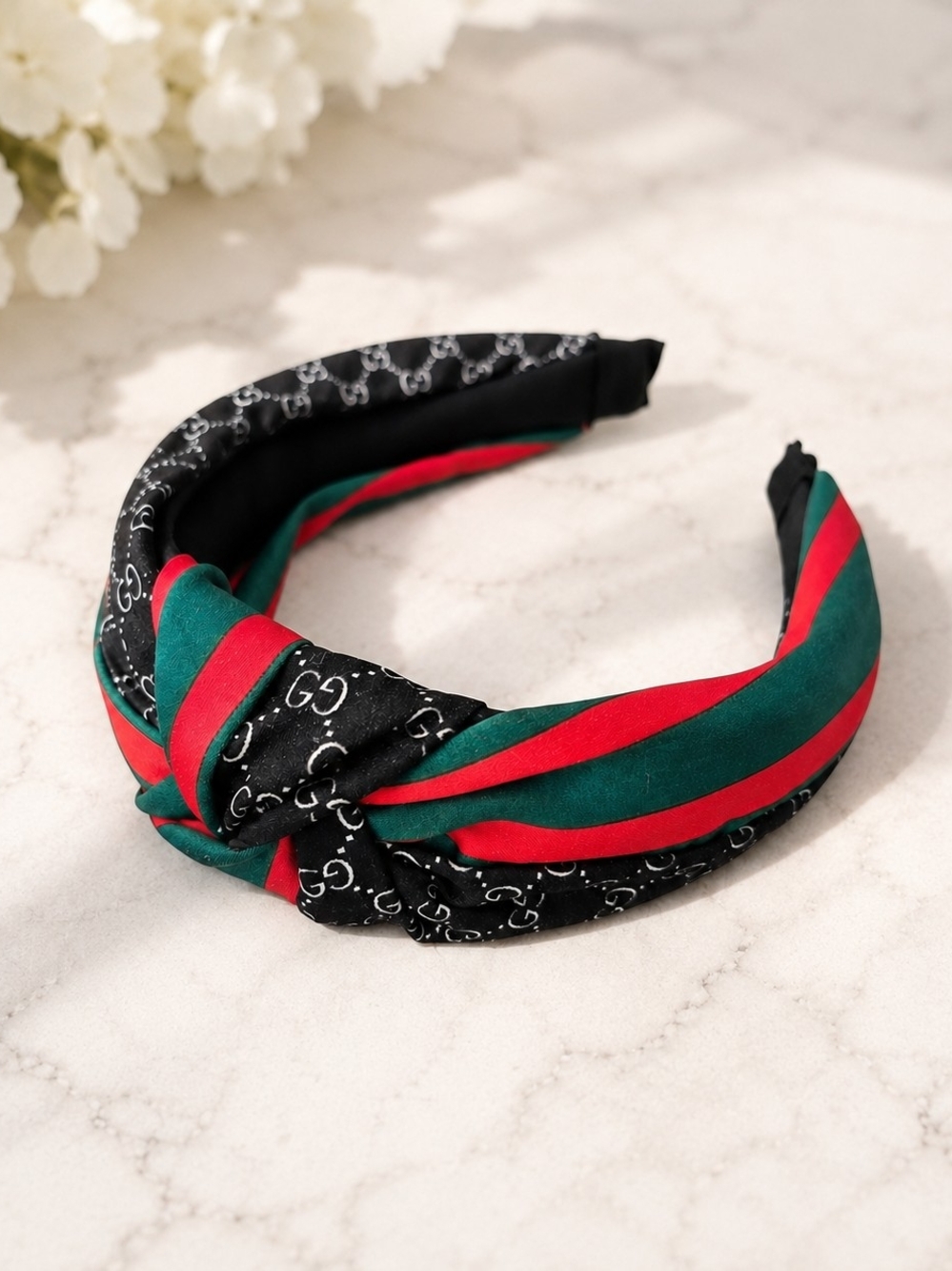 Striped Knotted Headband in Green and Red